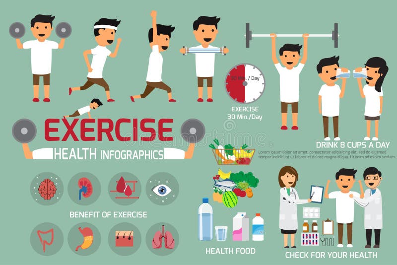 El ejercicio o el deporte para la salud y comprueba su infographics del cuerpo V ilustración del vector El ejercicio o el deporte para la salud y comprueba su infographics del cuerpo V ilustración del vector