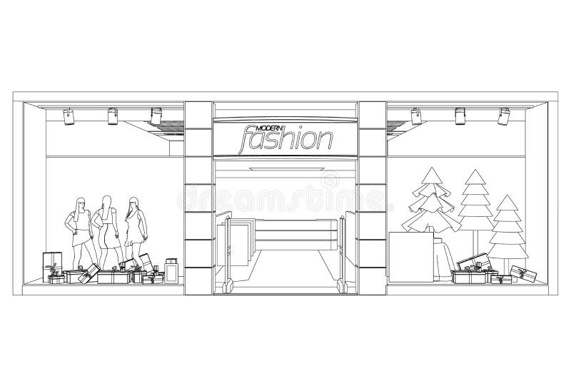 El Esquema De Una Tienda Con Vitrinas. Tienda De Ropa Con Maniquíes. Vista  Frontal. Ilustración Vectorial Ilustración del Vector - Ilustración de  almacén, venta: 231753471