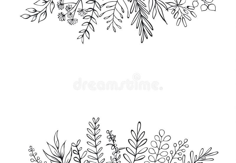 El estilo dibujado mano floral blanco y negro del cortijo resumió el fondo de la frontera del jefe de las ramas de las ramitas
