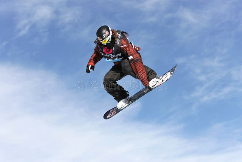 Shaun White, competitor of the Burton European Open 2009 Snowboarding Championships in Laax flying high in the air. Shaun White, competitor of the Burton European Open 2009 Snowboarding Championships in Laax flying high in the air