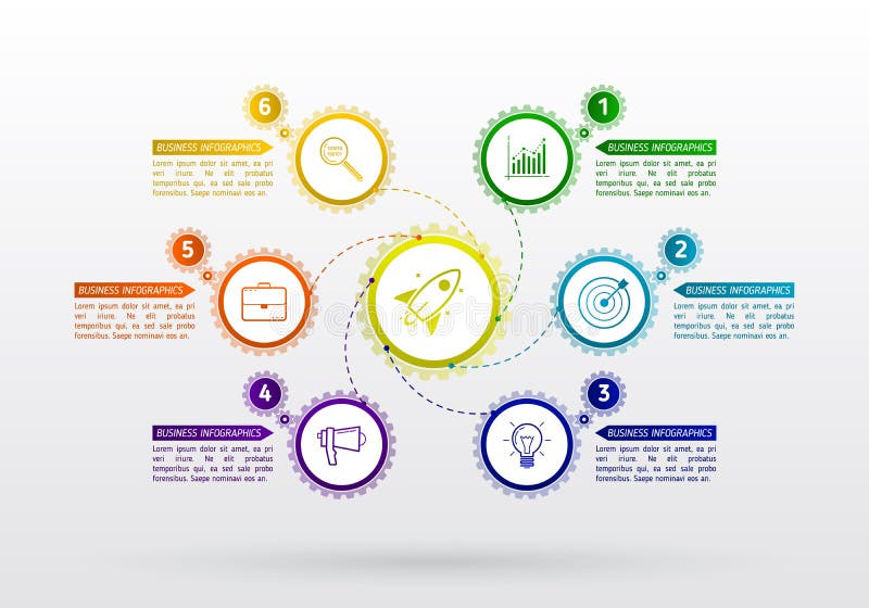 El extracto adapta infographic con 6 pasos Mecanismo con el integrat stock de ilustración El extracto adapta infographic con 6 pasos Mecanismo con el integrat stock de ilustración