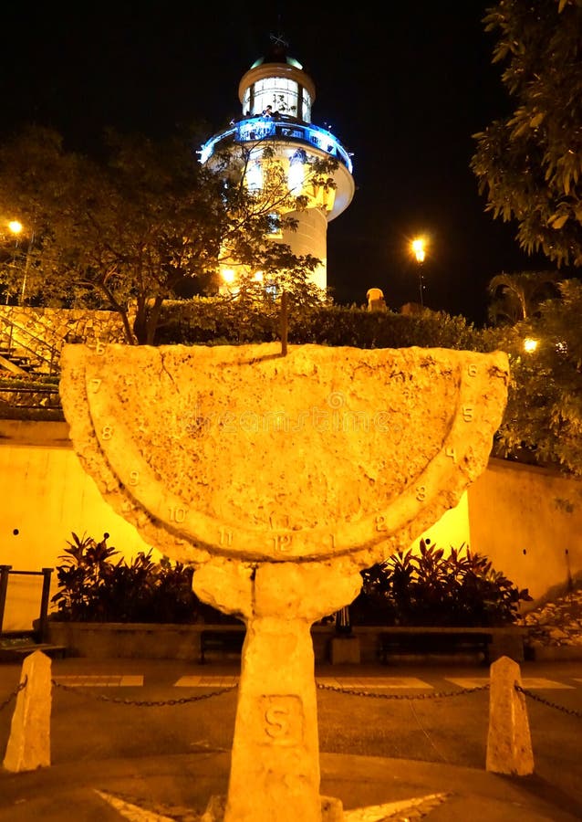 El faro y el reloj en el top de la colina foto de archivo libre de regalías El faro y el reloj en el top de la colina foto de archivo libre de regalías