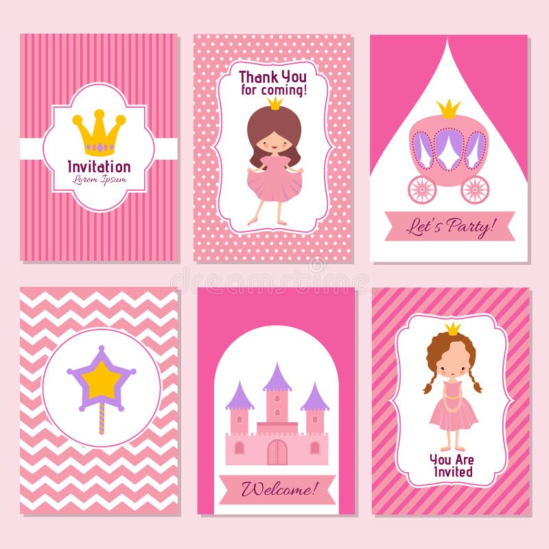El feliz cumpleaños y la princesa del niño van de fiesta la plantilla rosada del vector de la invitación ilustración del vector El feliz cumpleaños y la princesa del niño van de fiesta la plantilla rosada del vector de la invitación ilustración del vector