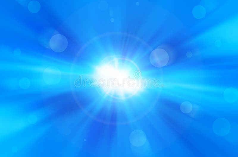 El fondo azul con el sol caliente y la lente señalan por medio de luces stock de ilustración El fondo azul con el sol caliente y la lente señalan por medio de luces stock de ilustración