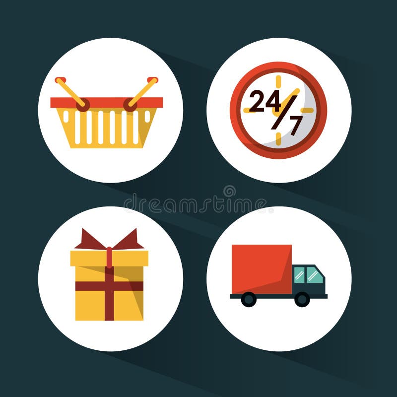 El fondo azul marino con los iconos fijó para hacer compras en línea libre illustration El fondo azul marino con los iconos fijó para hacer compras en línea libre illustration