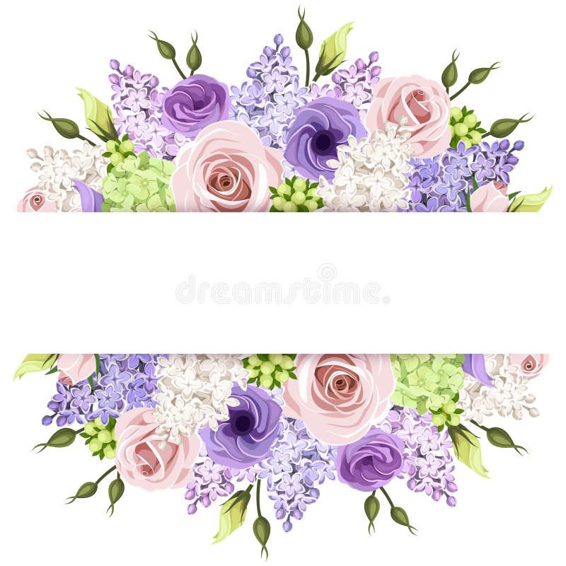 El fondo con las rosas rosadas, púrpuras y blancas y la lila florece Vector EPS-10