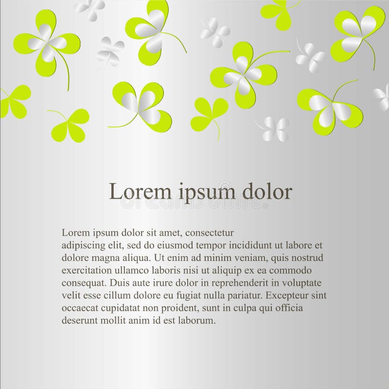 El fondo gris con el trébol verde hojea, lorem ipsum libre illustration El fondo gris con el trébol verde hojea, lorem ipsum libre illustration