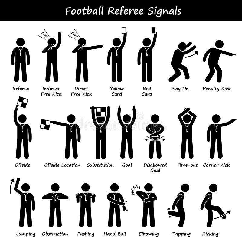 El fútbol del fútbol arbitra las señales de mano de los funcionarios Cliparts ilustración del vector El fútbol del fútbol arbitra las señales de mano de los funcionarios Cliparts ilustración del vector
