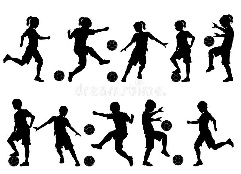 El fútbol siluetea muchachos y a muchachas de la juventud