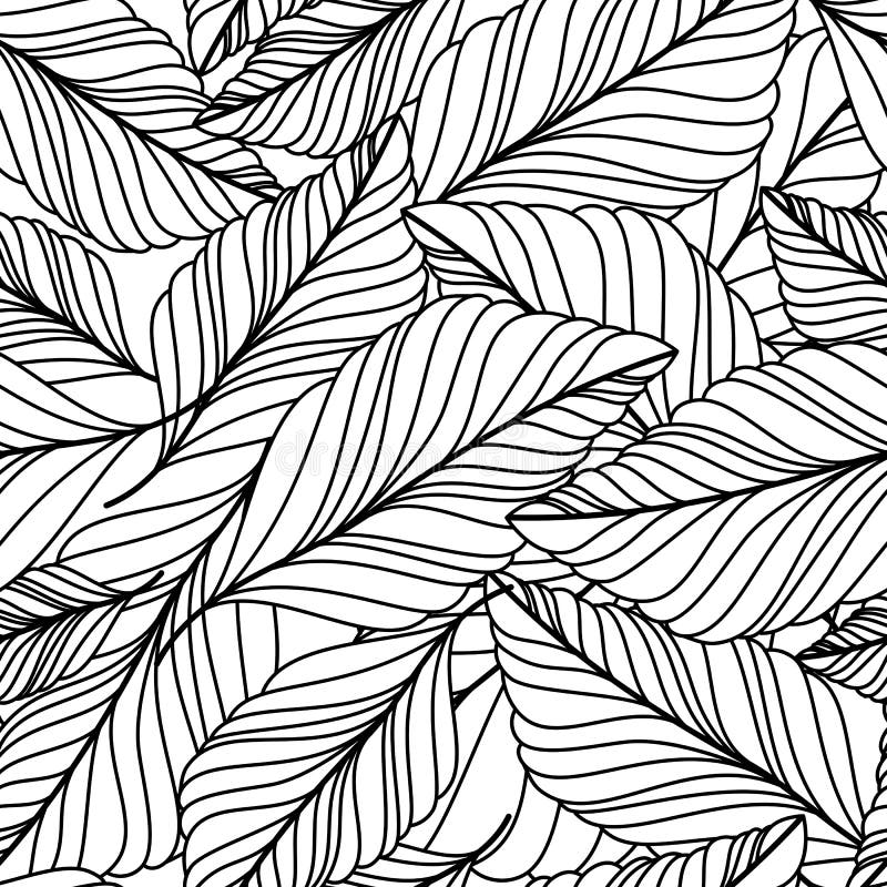 Vector hand drawn doodle leaves seamless pattern. Abstract autumn black and white background. Nature organic line illustration. Vector hand drawn doodle leaves seamless pattern. Abstract autumn black and white background. Nature organic line illustration.