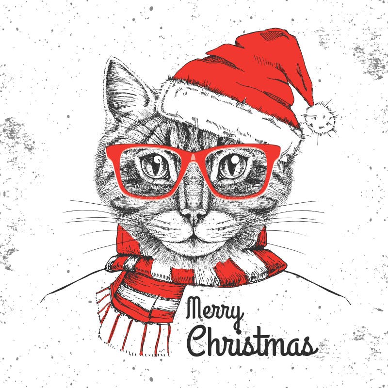 El gato animal de la moda del inconformista de la Navidad vistió un sombrero del Año Nuevo stock de ilustración El gato animal de la moda del inconformista de la Navidad vistió un sombrero del Año Nuevo stock de ilustración