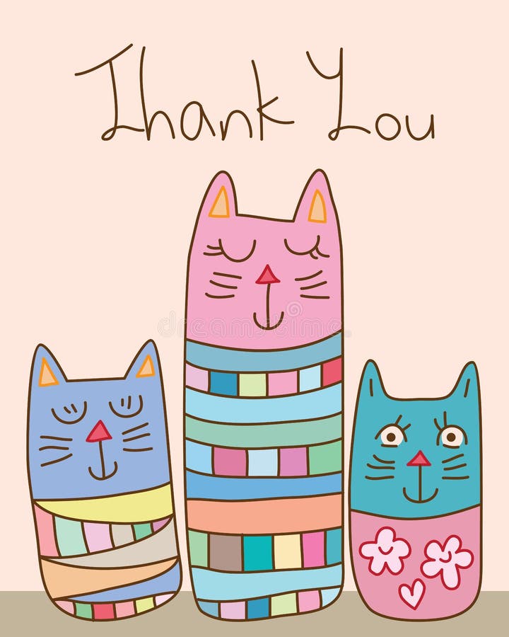 El gato del extracto del estilo de Japón Kokeshi le agradece cardar ilustración del vector El gato del extracto del estilo de Japón Kokeshi le agradece cardar ilustración del vector