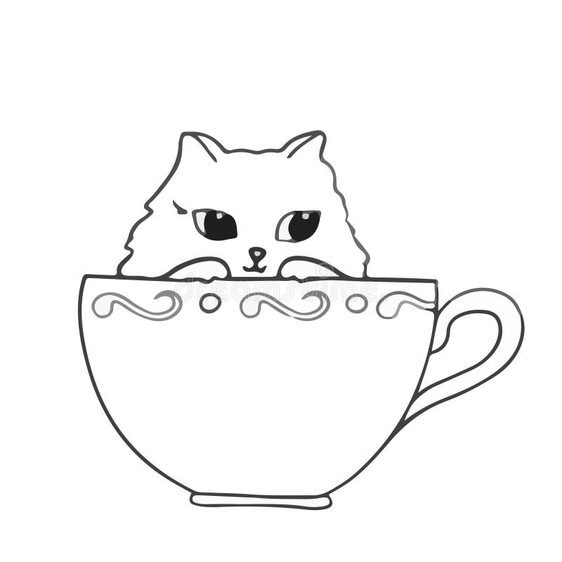 El gato lindo que se sentaba en la taza en la mano blanca del fondo dibujada resumió vector libre illustration El gato lindo que se sentaba en la taza en la mano blanca del fondo dibujada resumió vector libre illustration
