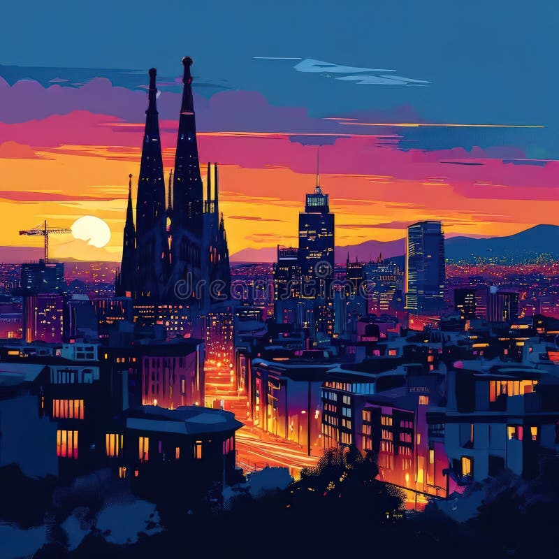 El generador de imágenes de ai una metrópolis iluminada ilustración del vector