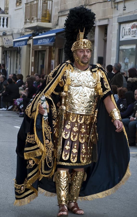 LUQA, MALTA - 10 APR 2009 - Man dressed up as Roman General during the Good Friday procession in the village of Luqa in Malta. LUQA, MALTA - 10 APR 2009 - Man dressed up as Roman General during the Good Friday procession in the village of Luqa in Malta