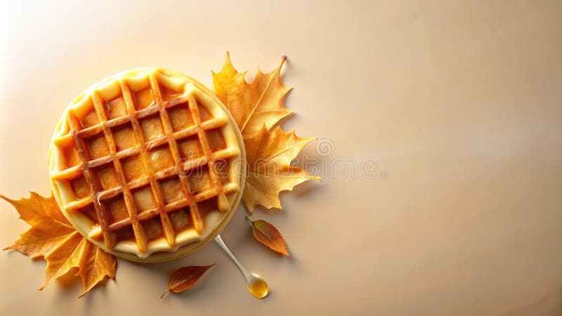 El gofre dorado con hojas de otoño y la llovizna de miel son un delicioso regalo. IA generativa libre illustration