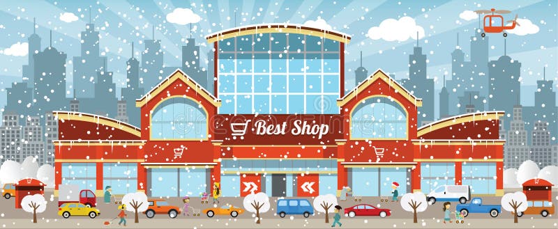 El hacer compras en la ciudad (invierno) ilustración del vector El hacer compras en la ciudad (invierno) ilustración del vector