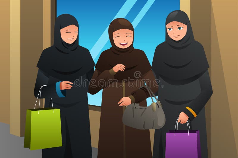 El hacer compras que va de las mujeres musulmanes en la alameda libre illustration El hacer compras que va de las mujeres musulmanes en la alameda libre illustration