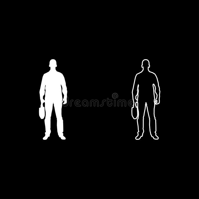 El hombre de negocios con el hombre de la cartera con un bolso del negocio en su icono de la vista delantera del silhouesse de la libre illustration El hombre de negocios con el hombre de la cartera con un bolso del negocio en su icono de la vista delantera del silhouesse de la libre illustration
