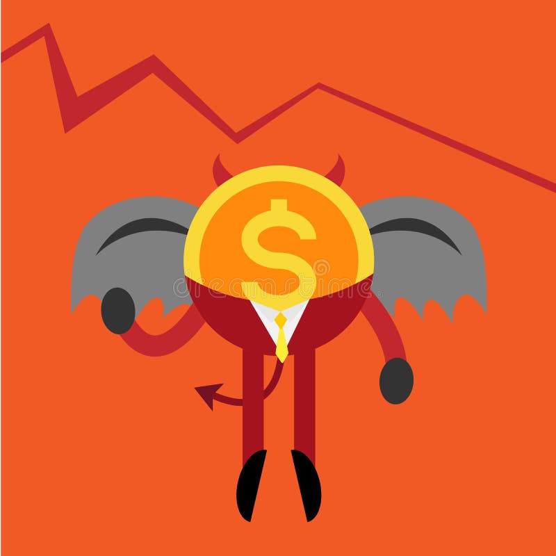 El hombre de negocios de la moneda del diablo abajo representa gráficamente ilustración del vector El hombre de negocios de la moneda del diablo abajo representa gráficamente ilustración del vector