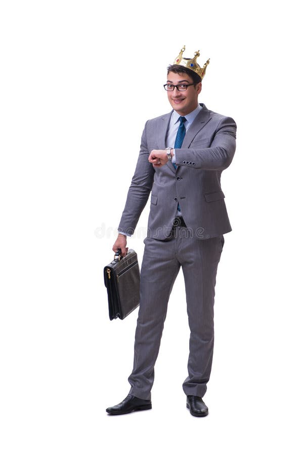 El hombre de negocios del rey aislado en el fondo blanco imágenes de archivo libres de regalías El hombre de negocios del rey aislado en el fondo blanco imágenes de archivo libres de regalías