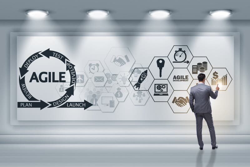 El hombre de negocios en el concepto de desarrollo de software ágil imágenes de archivo libres de regalías