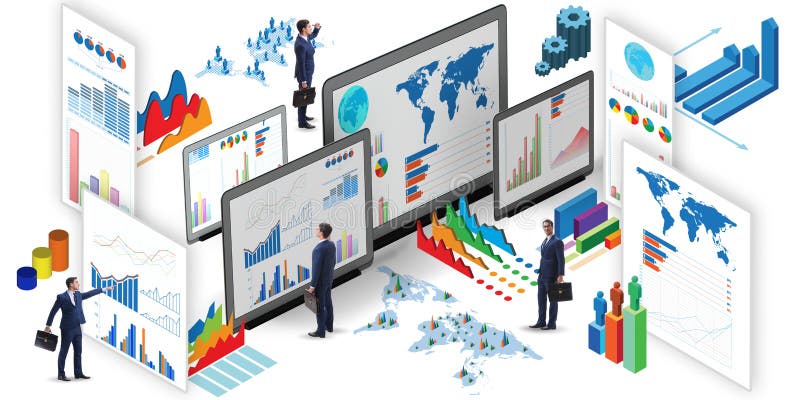 El hombre de negocios en la visualización del negocio y el concepto del infographics stock de ilustración El hombre de negocios en la visualización del negocio y el concepto del infographics stock de ilustración