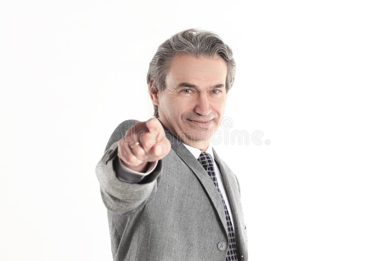 El hombre de negocios muestra su mano adelante Aislado en el fondo blanco foto de archivo El hombre de negocios muestra su mano adelante Aislado en el fondo blanco foto de archivo