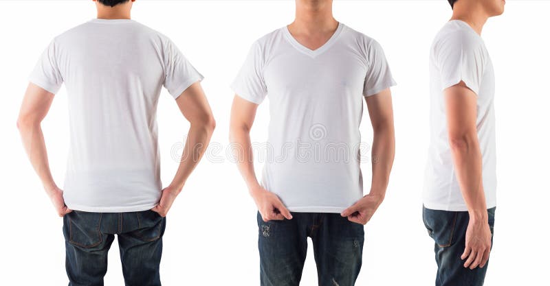 El hombre joven con la camisa blanca en blanco aisló el fondo blanco imágenes de archivo libres de regalías El hombre joven con la camisa blanca en blanco aisló el fondo blanco imágenes de archivo libres de regalías
