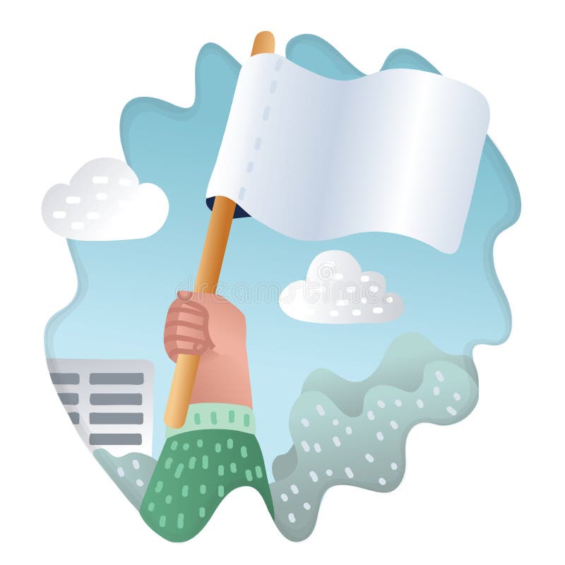 El hombre o la mujer sostiene la bandera blanca de la entrega libre illustration El hombre o la mujer sostiene la bandera blanca de la entrega libre illustration
