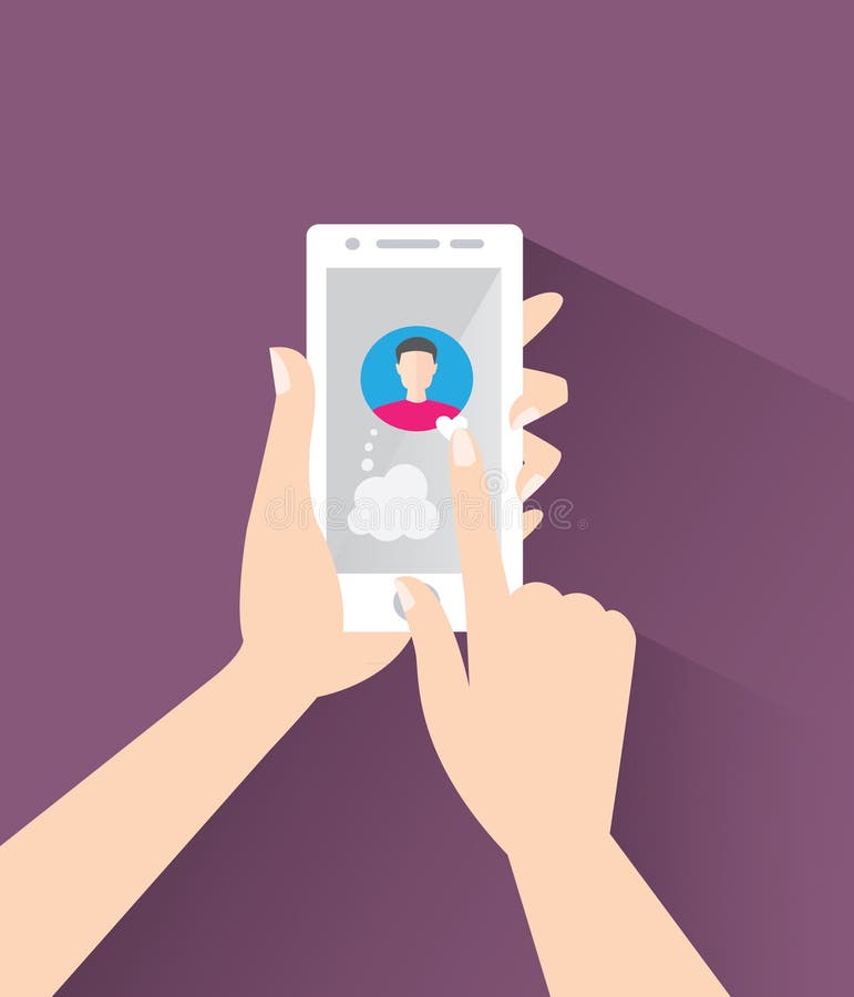 El hombre que sostiene el smartphone pone un corazón en avatar stock de ilustración El hombre que sostiene el smartphone pone un corazón en avatar stock de ilustración