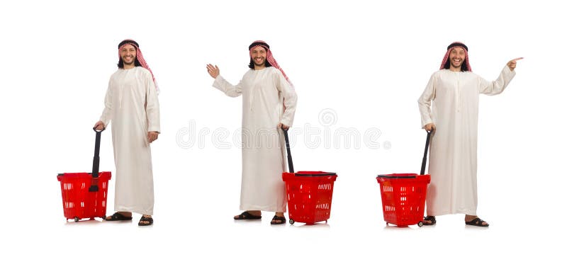 El hombre ?rabe que hace las compras aisladas en blanco imagen de archivo El hombre ?rabe que hace las compras aisladas en blanco imagen de archivo