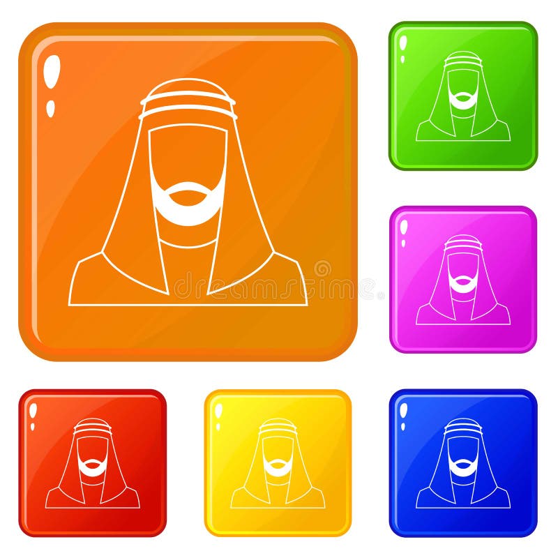 El hombre árabe en iconos musulmanes tradicionales del sombrero fijó color del vector ilustración del vector