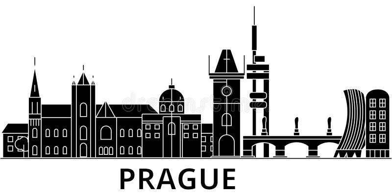 El horizonte de la ciudad del vector de la arquitectura de Praga, paisaje urbano del viaje con las señales, edificios, aisló vist stock de ilustración El horizonte de la ciudad del vector de la arquitectura de Praga, paisaje urbano del viaje con las señales, edificios, aisló vist stock de ilustración