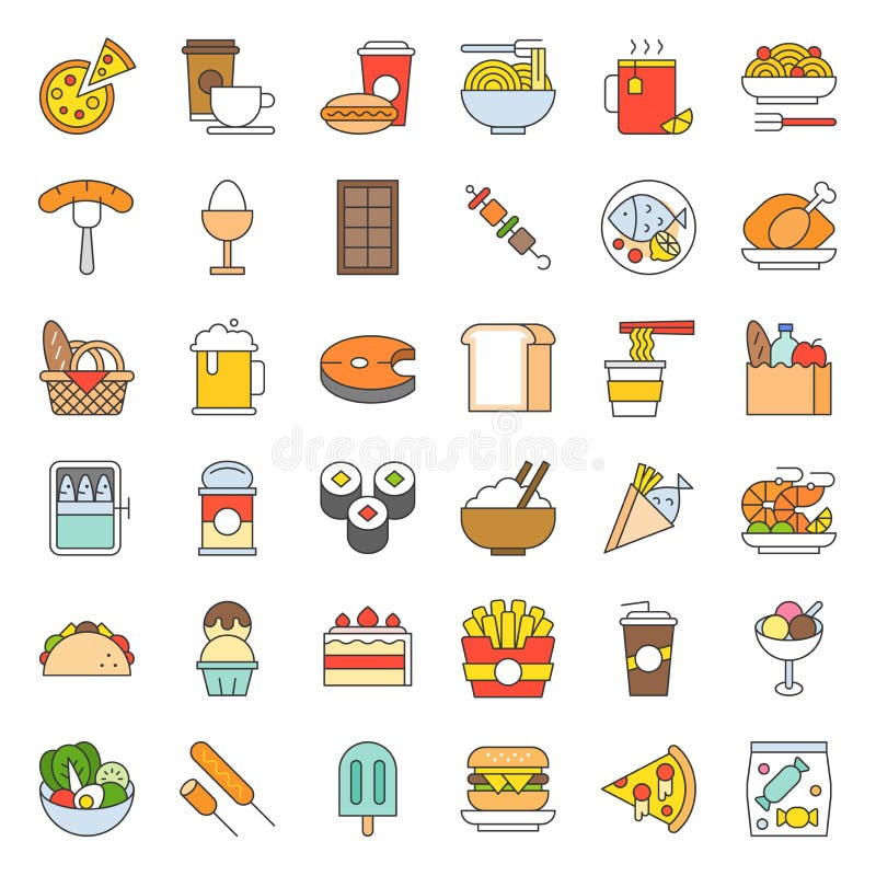 El icono de la comida y de la bebida, concepto de la gastronomía llenó el esquema libre illustration El icono de la comida y de la bebida, concepto de la gastronomía llenó el esquema libre illustration