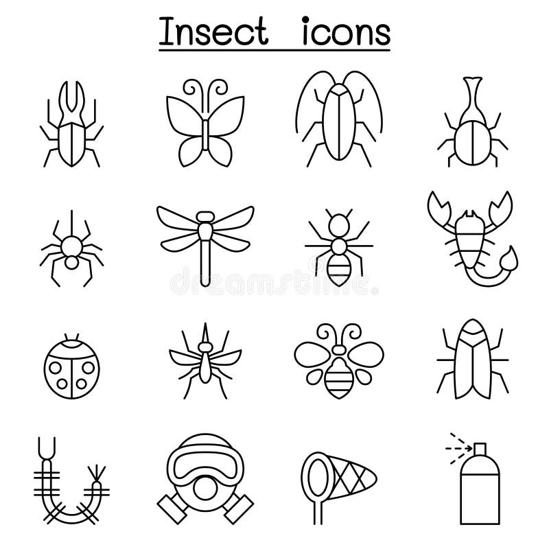 El icono del insecto y del insecto fijó en la línea estilo fina