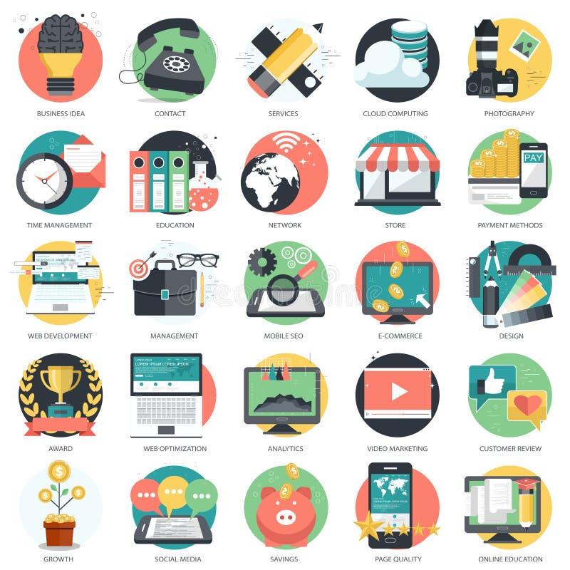 El icono del negocio, de la tecnología y de las finanzas fijó para los sitios web y las aplicaciones móviles y los servicios Vect ilustración del vector El icono del negocio, de la tecnología y de las finanzas fijó para los sitios web y las aplicaciones móviles y los servicios Vect ilustración del vector
