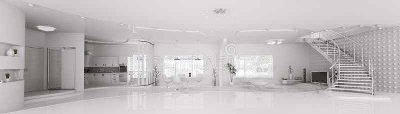 El interior del panorama blanco 3d del apartamento rinde