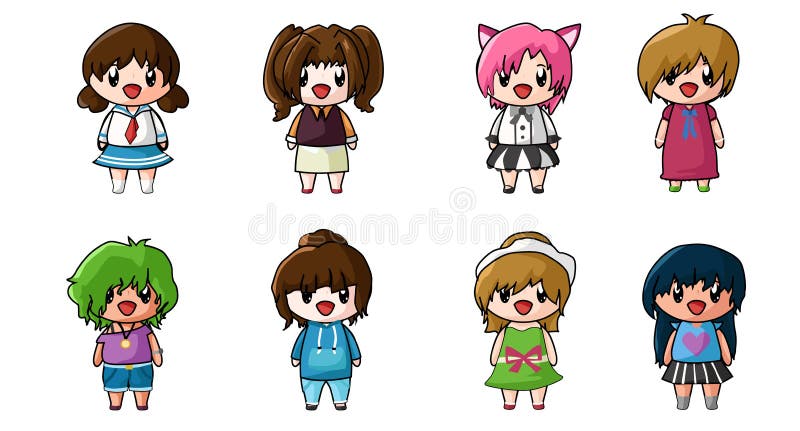 El Juego De Anime Kawaii Para Chicas Puede Usarse Como Tarjeta De  Cumpleaños Ilustración del Vector - Ilustración de cara, poco: 197332896