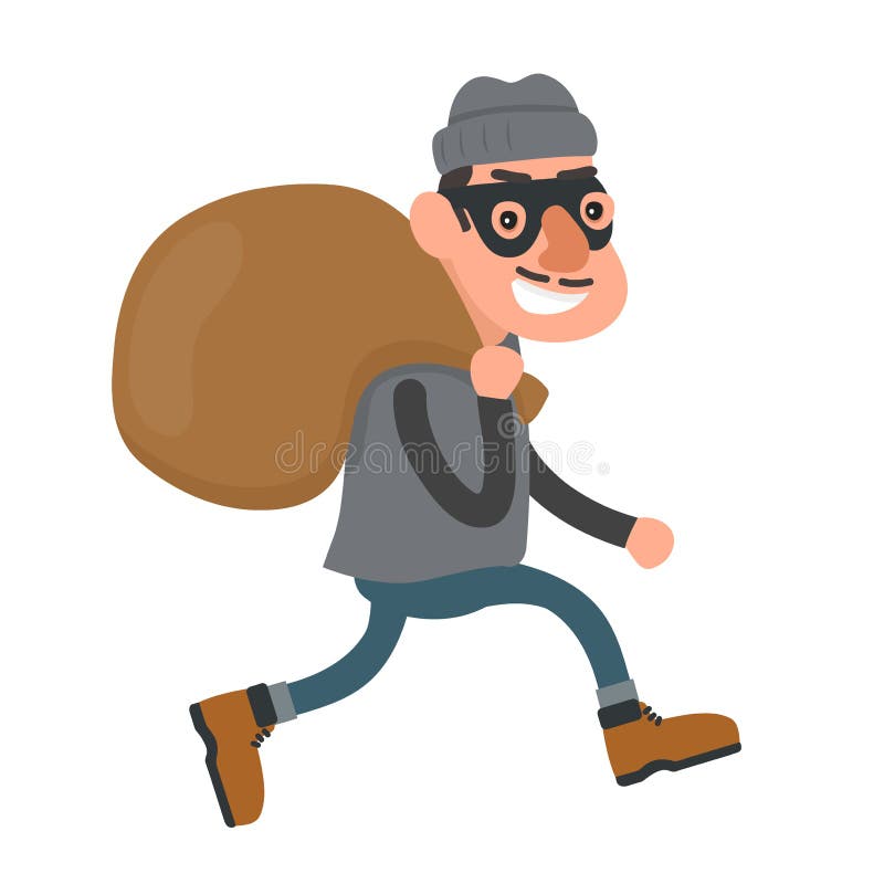 El ladrón sonriente feliz, ladrón corre con un bolso libre illustration El ladrón sonriente feliz, ladrón corre con un bolso libre illustration