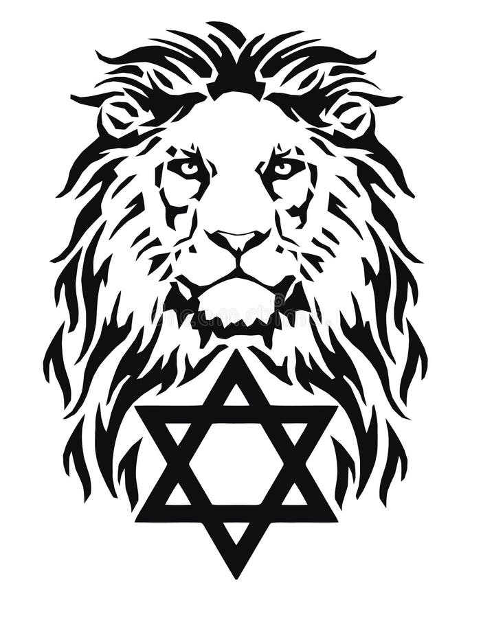 El León Y Símbolo De La Estrella Del Judaísmo De David Megan David  Dibujando Por Tatuaje Ilustración del Vector - Ilustración de bestia,  icono: 185674264