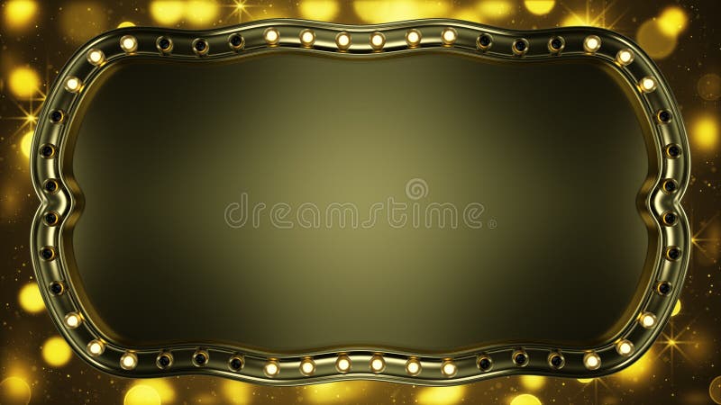 El letrero del oro con las bombillas que brillan intensamente 3D abstracto rinde ilustración del vector El letrero del oro con las bombillas que brillan intensamente 3D abstracto rinde ilustración del vector