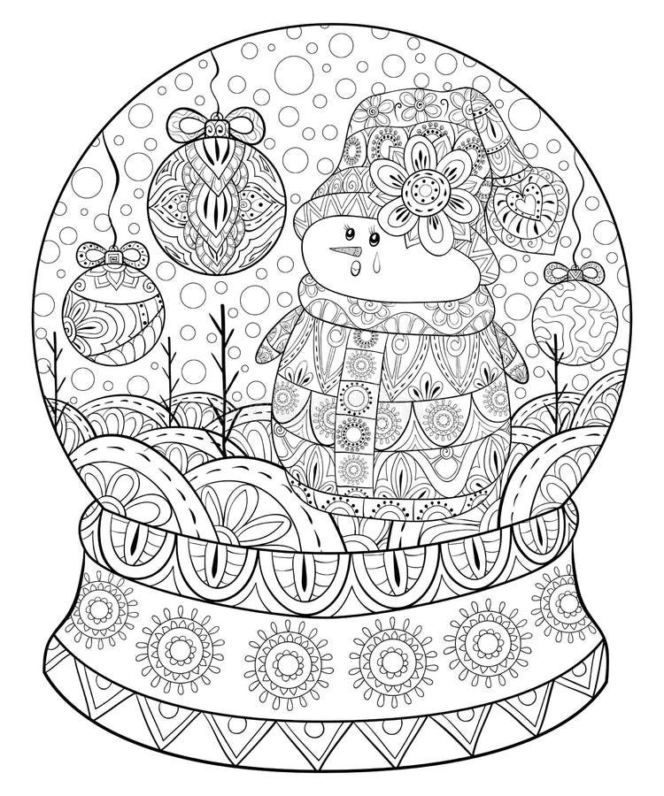 El Libro De Colorear Adulto, Pagina Un Globo Lindo De La Navidad Con Las  Bolas Del Muñeco De Nieve Y De La Decoración Para Relaja Ilustración del  Vector - Ilustración de negro, concepto: 119752958