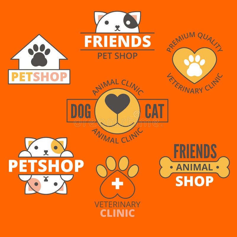 El logotipo de la tienda de animales y de la clínica, el perro y Cat Logo, logotipo de los animales, acaricia el icono ilustración del vector El logotipo de la tienda de animales y de la clínica, el perro y Cat Logo, logotipo de los animales, acaricia el icono ilustración del vector