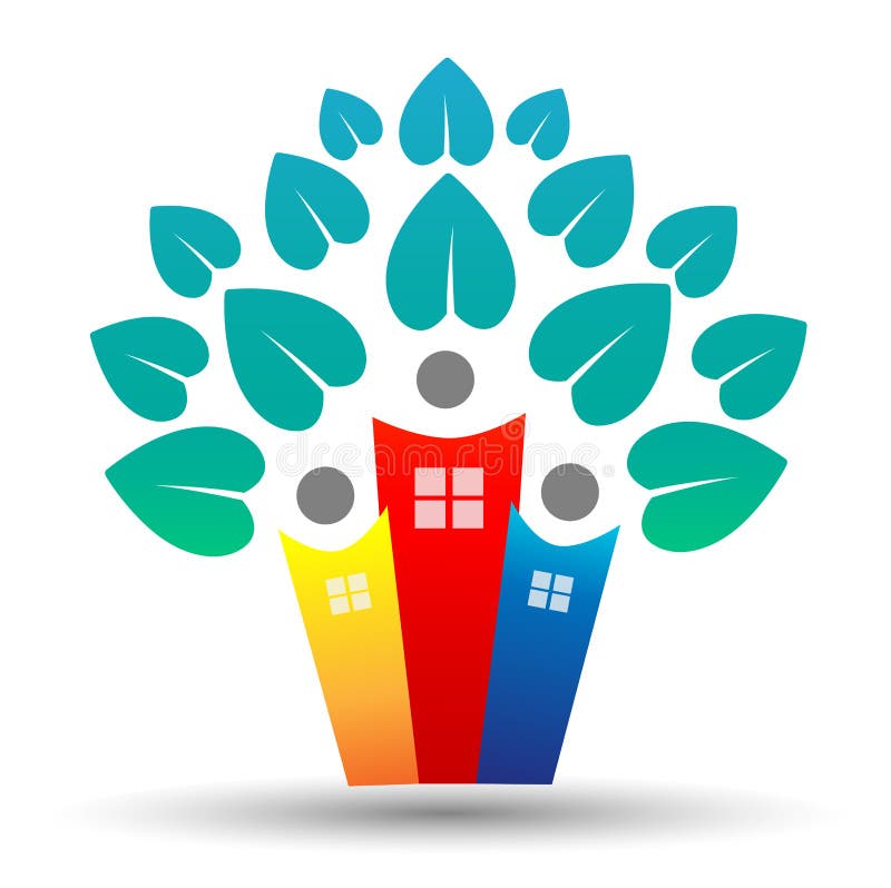 El logotipo del árbol de la familia, del hogar, de la vida y de las propiedades inmobiliarias diseña con las hojas en forma de co ilustración del vector El logotipo del árbol de la familia, del hogar, de la vida y de las propiedades inmobiliarias diseña con las hojas en forma de co ilustración del vector