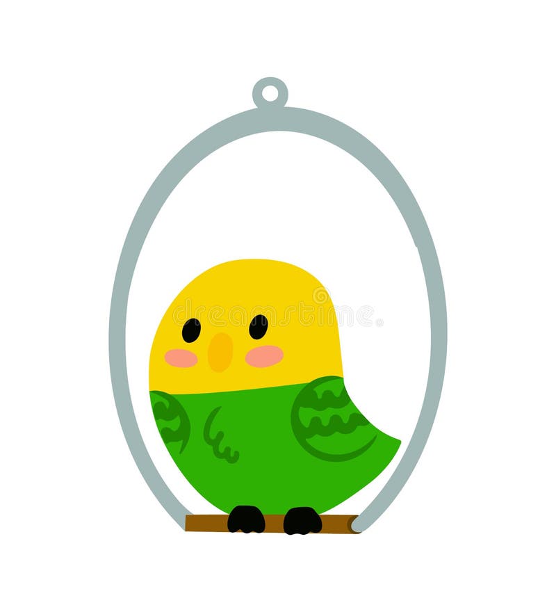 El loro lindo y brillante se sienta en el columpio. mascota encantadora. budgerigar. ilustración vectorial. elemento de diseño pla ilustración del vector