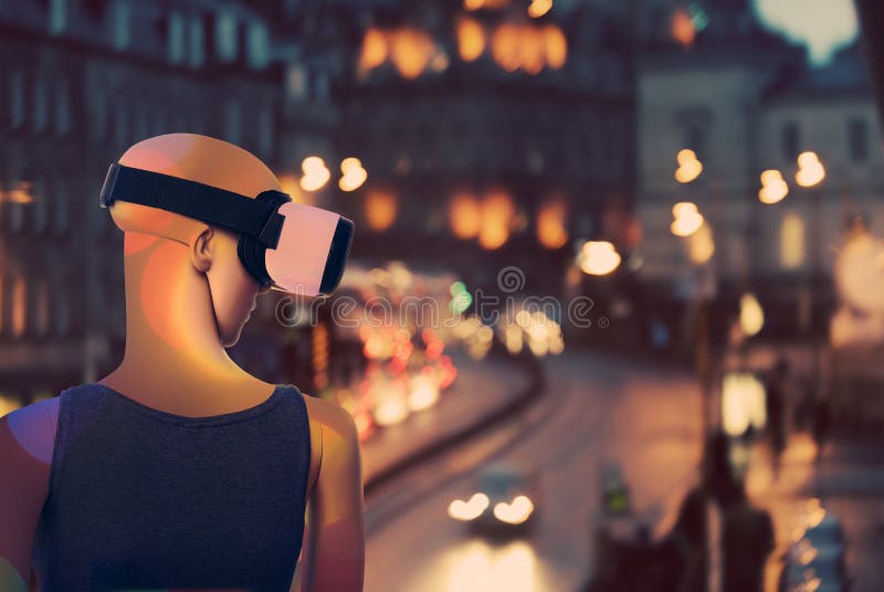 El maniquí que sueña sobre el mundo real con realidad virtual googlea imagen de archivo El maniquí que sueña sobre el mundo real con realidad virtual googlea imagen de archivo