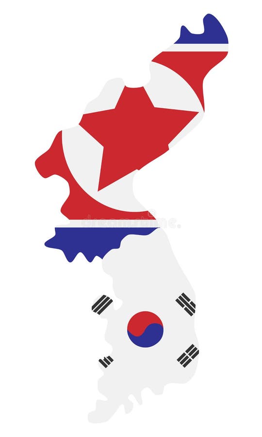 El mapa de Corea del norte y sur en la nación señala colores por medio de una bandera ilustración del vector El mapa de Corea del norte y sur en la nación señala colores por medio de una bandera ilustración del vector