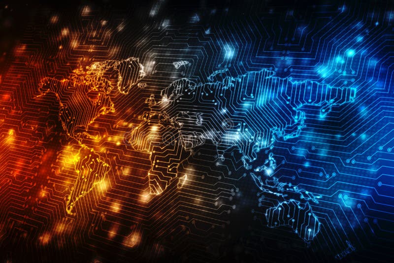 El mapa del mundo y el blockchain miran para mirar red, concepto de la red global imagen de archivo