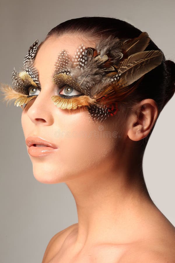 El maquillaje decorativo de la pluma tiene gusto del ala de un pájaro fotos de archivo libres de regalías El maquillaje decorativo de la pluma tiene gusto del ala de un pájaro fotos de archivo libres de regalías